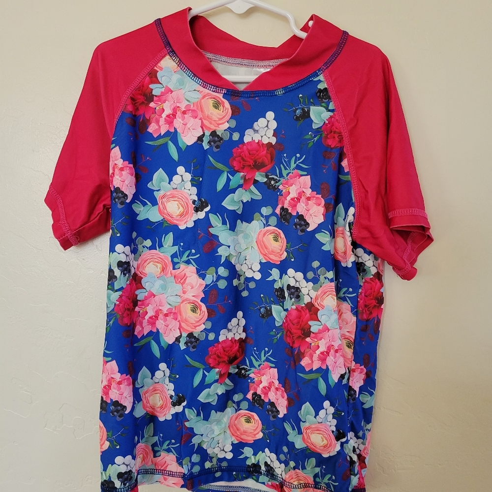 Sunshine Swing Rash Guard Swim Shirt Floral Hawaiian